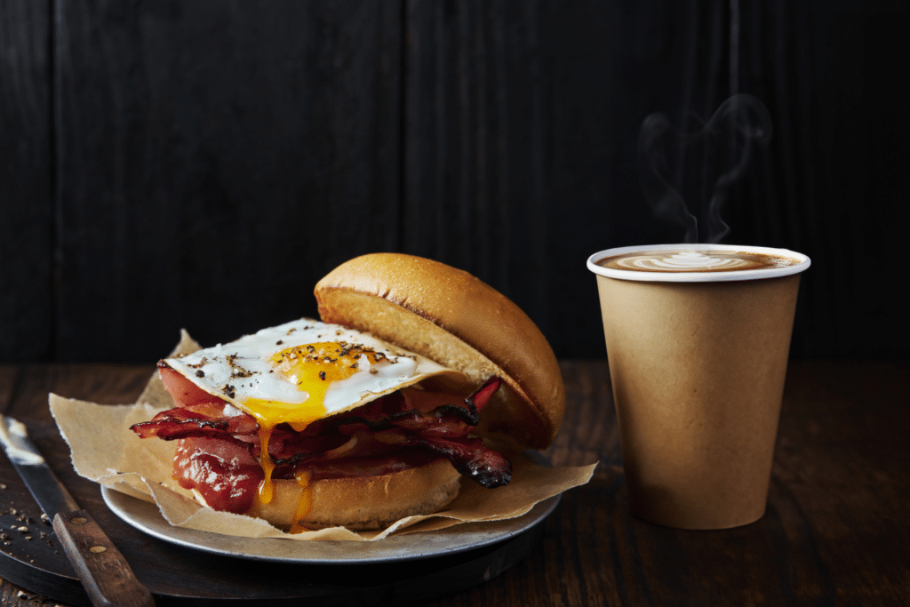 Bacon & Egg Roll and Coffee